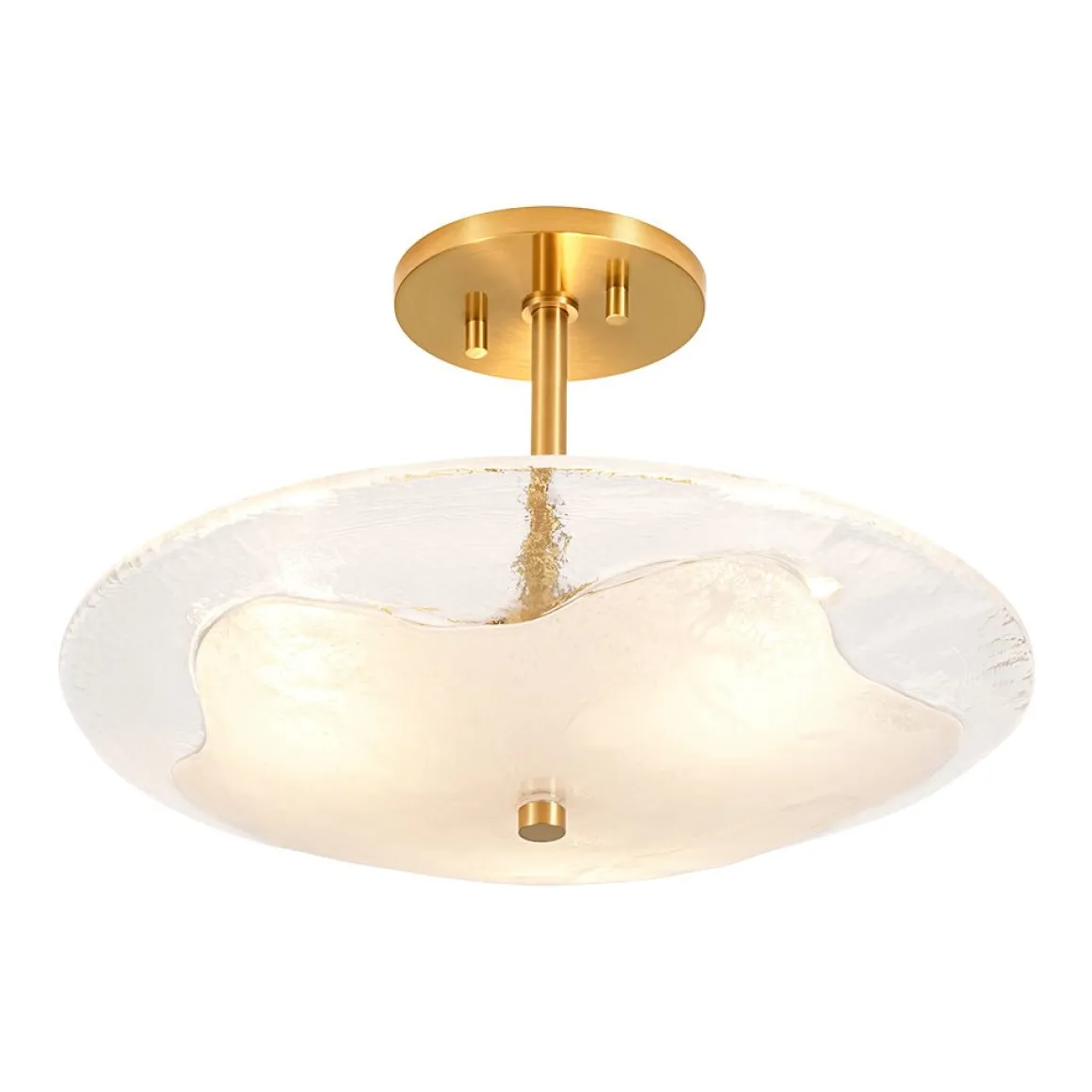 Cloudy Style Textured Glass Shallow Bowl Round Semi Flush Mount