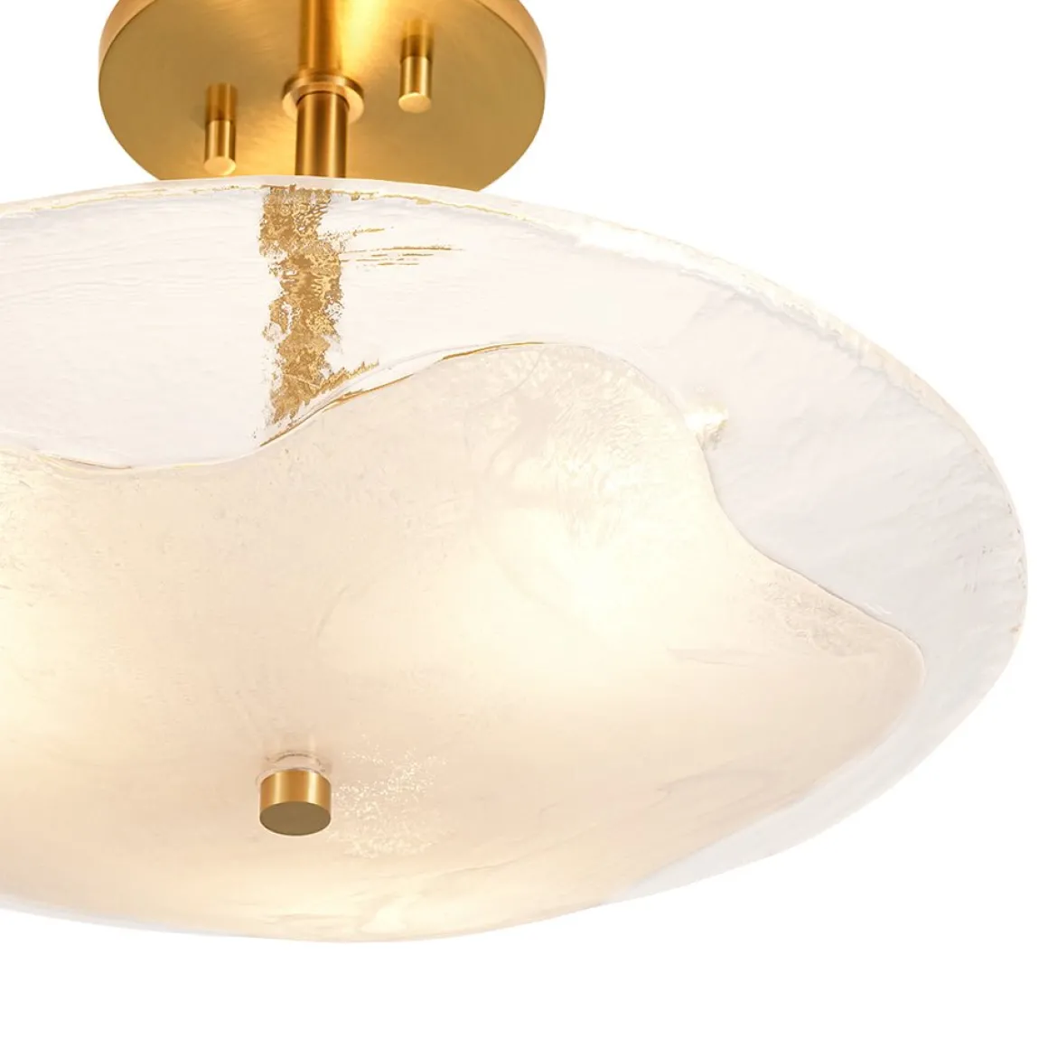 Cloudy Style Textured Glass Shallow Bowl Round Semi Flush Mount