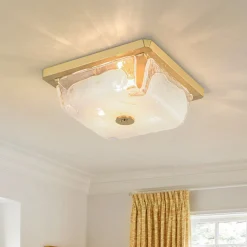 Cloudy White Glazed Glass Square Flush Mount Ceiling Light