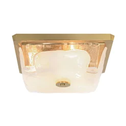 Cloudy White Glazed Glass Square Flush Mount Ceiling Light
