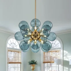 Cluster Blue Glass Bubble Chandelier