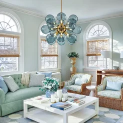 Cluster Blue Glass Bubble Chandelier