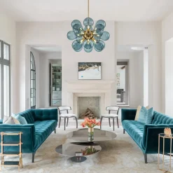 Cluster Blue Glass Bubble Chandelier