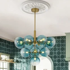 Cluster Gradual Blue Glass Bubble Tiered Chandelier