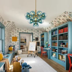 Cluster Gradual Blue Glass Bubble Tiered Chandelier