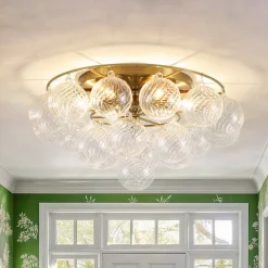 Cluster Ribbed Glass Bubble Round Tiered Semi Flush Chandelier
