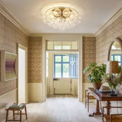 Cluster Ribbed Glass Bubble Round Tiered Semi Flush Chandelier