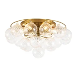 Cluster Ribbed Glass Bubble Round Tiered Semi Flush Chandelier