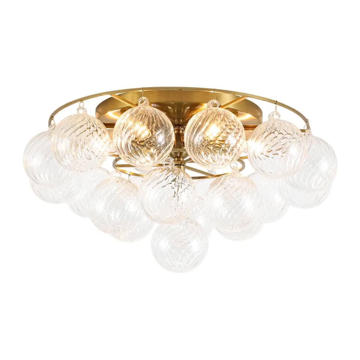 Cluster Ribbed Glass Bubble Round Tiered Semi Flush Chandelier