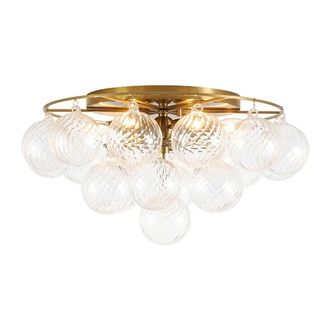 Cluster Ribbed Glass Bubble Round Tiered Semi Flush Chandelier