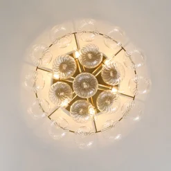 Cluster Ribbed Glass Bubble Round Tiered Semi Flush Chandelier