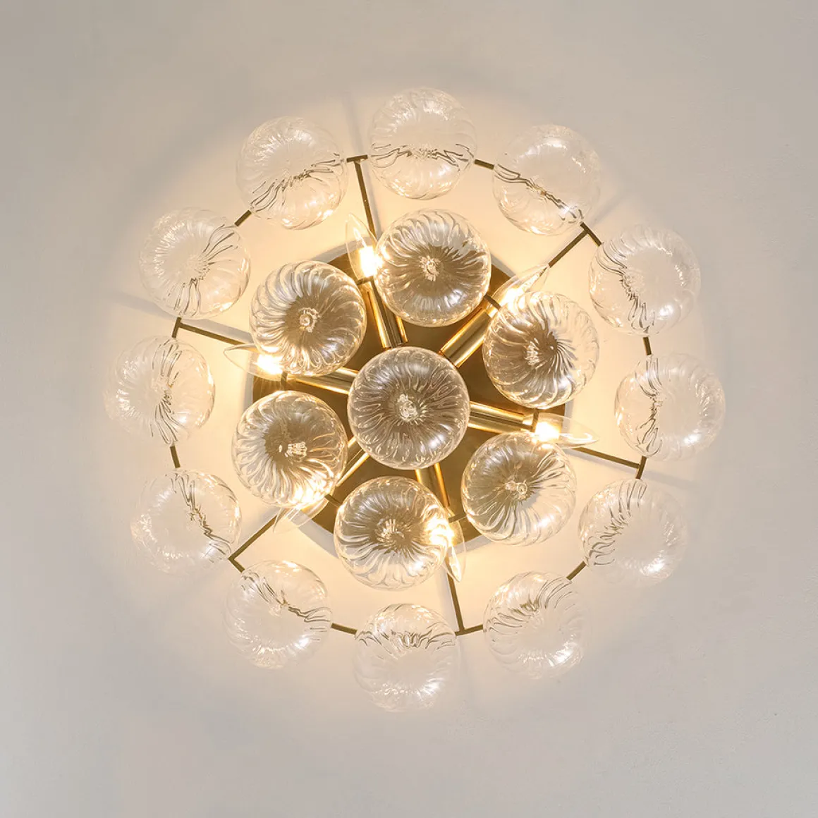 Cluster Ribbed Glass Bubble Round Tiered Semi Flush Chandelier