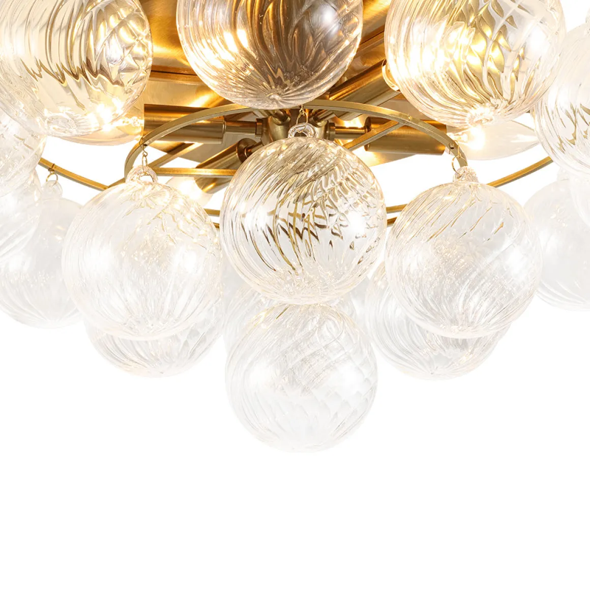 Cluster Ribbed Glass Bubble Round Tiered Semi Flush Chandelier