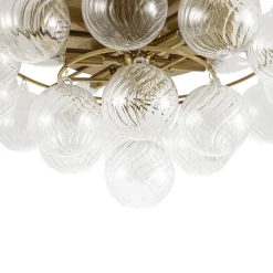 Cluster Ribbed Glass Bubble Round Tiered Semi Flush Chandelier