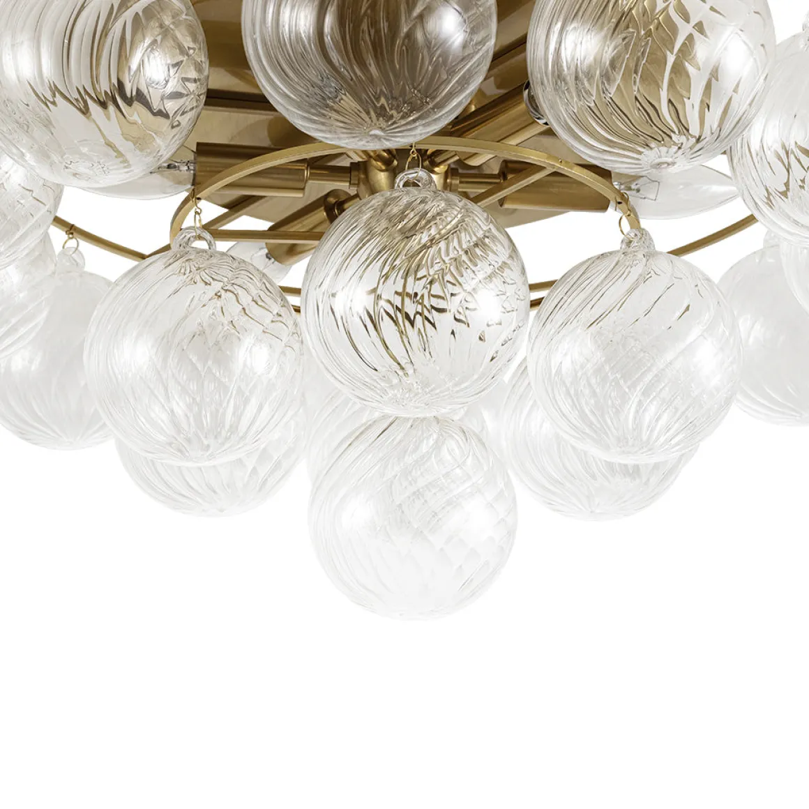 Cluster Ribbed Glass Bubble Round Tiered Semi Flush Chandelier