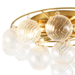 Cluster Ribbed Glass Bubble Round Tiered Semi Flush Chandelier