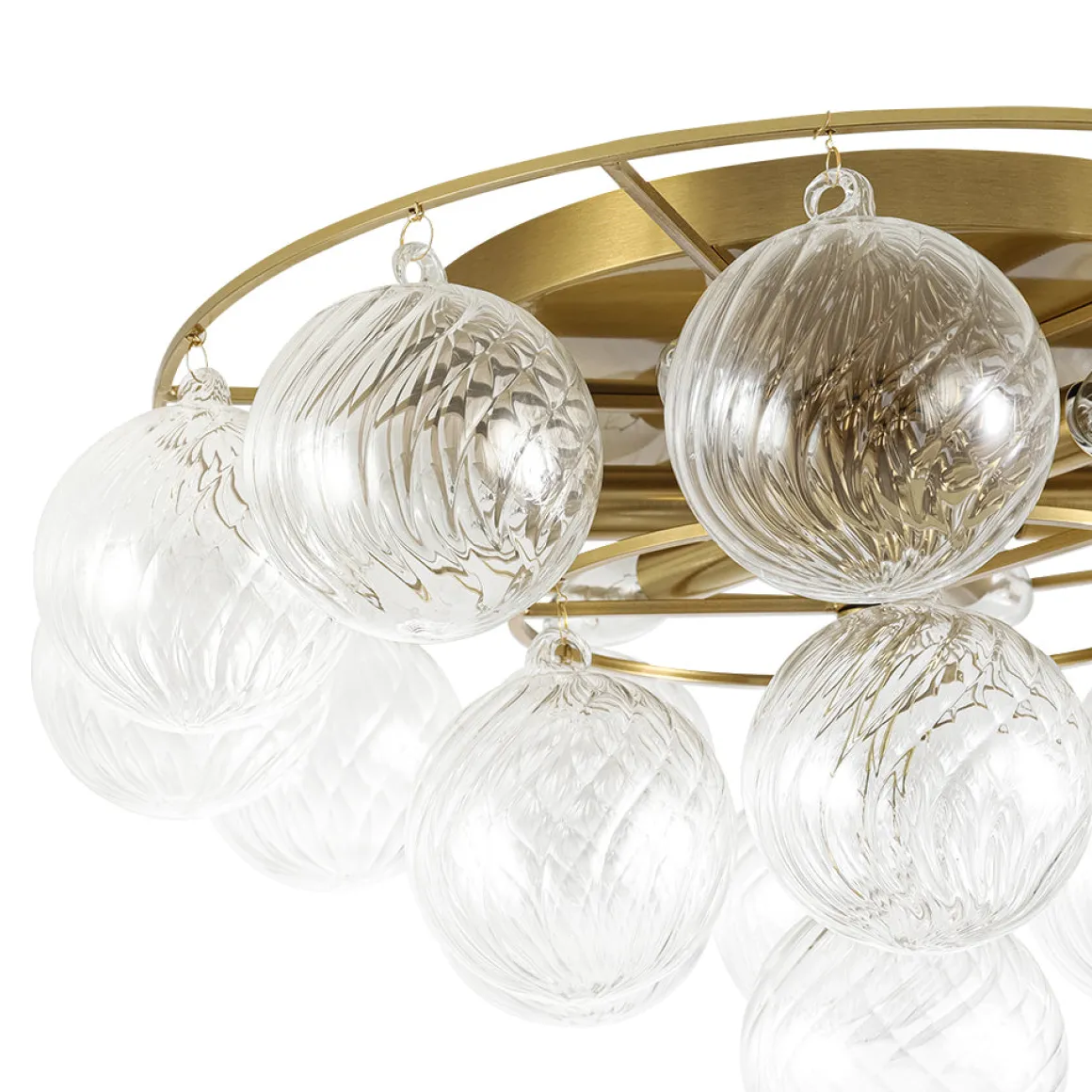 Cluster Ribbed Glass Bubble Round Tiered Semi Flush Chandelier