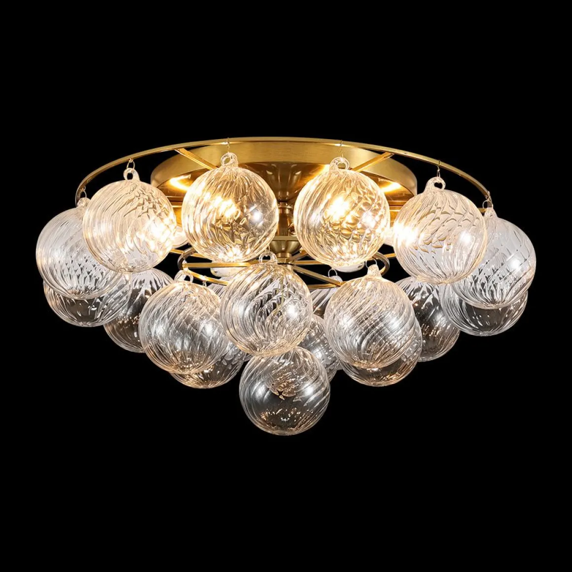 Cluster Ribbed Glass Bubble Round Tiered Semi Flush Chandelier