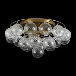 Cluster Ribbed Glass Bubble Round Tiered Semi Flush Chandelier