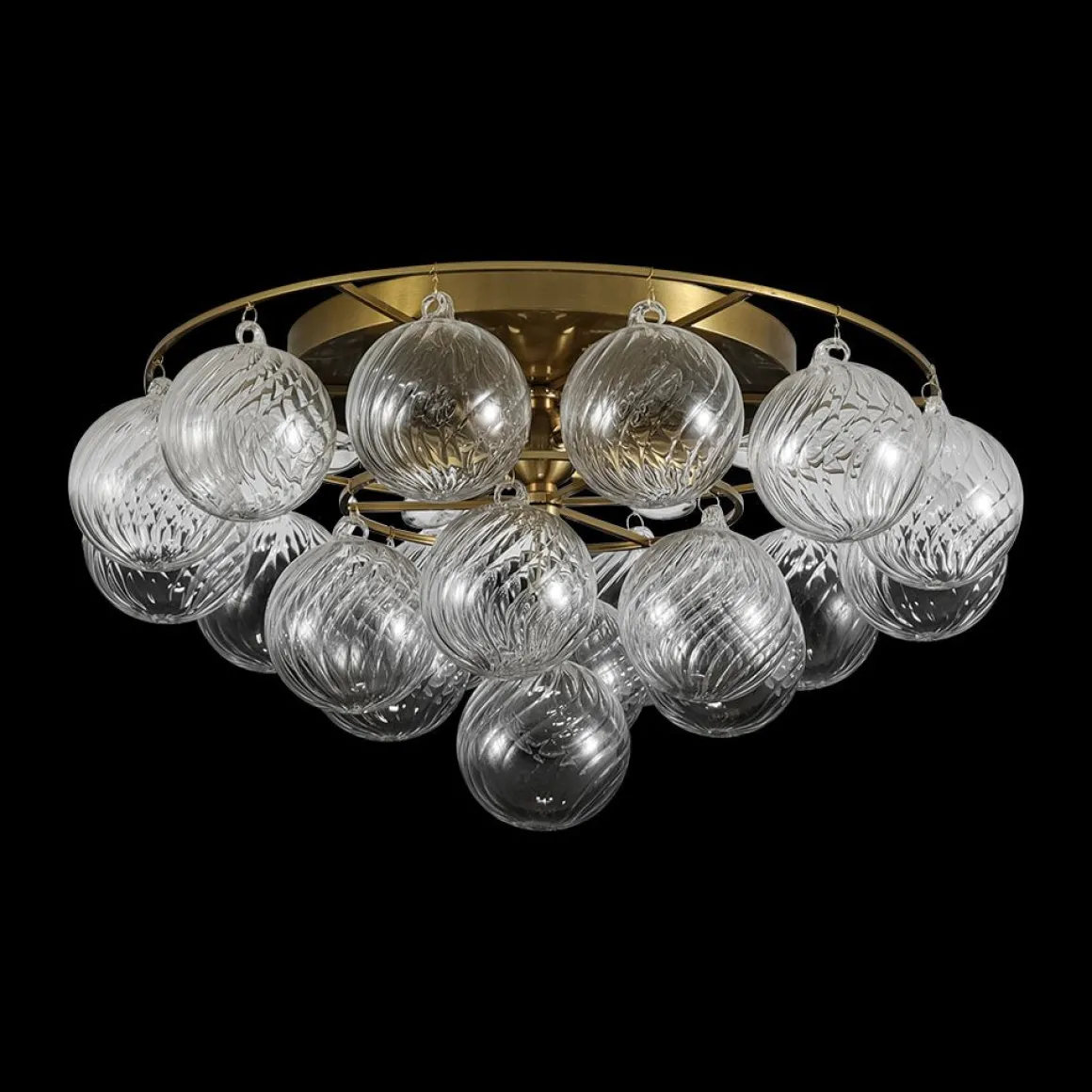 Cluster Ribbed Glass Bubble Round Tiered Semi Flush Chandelier