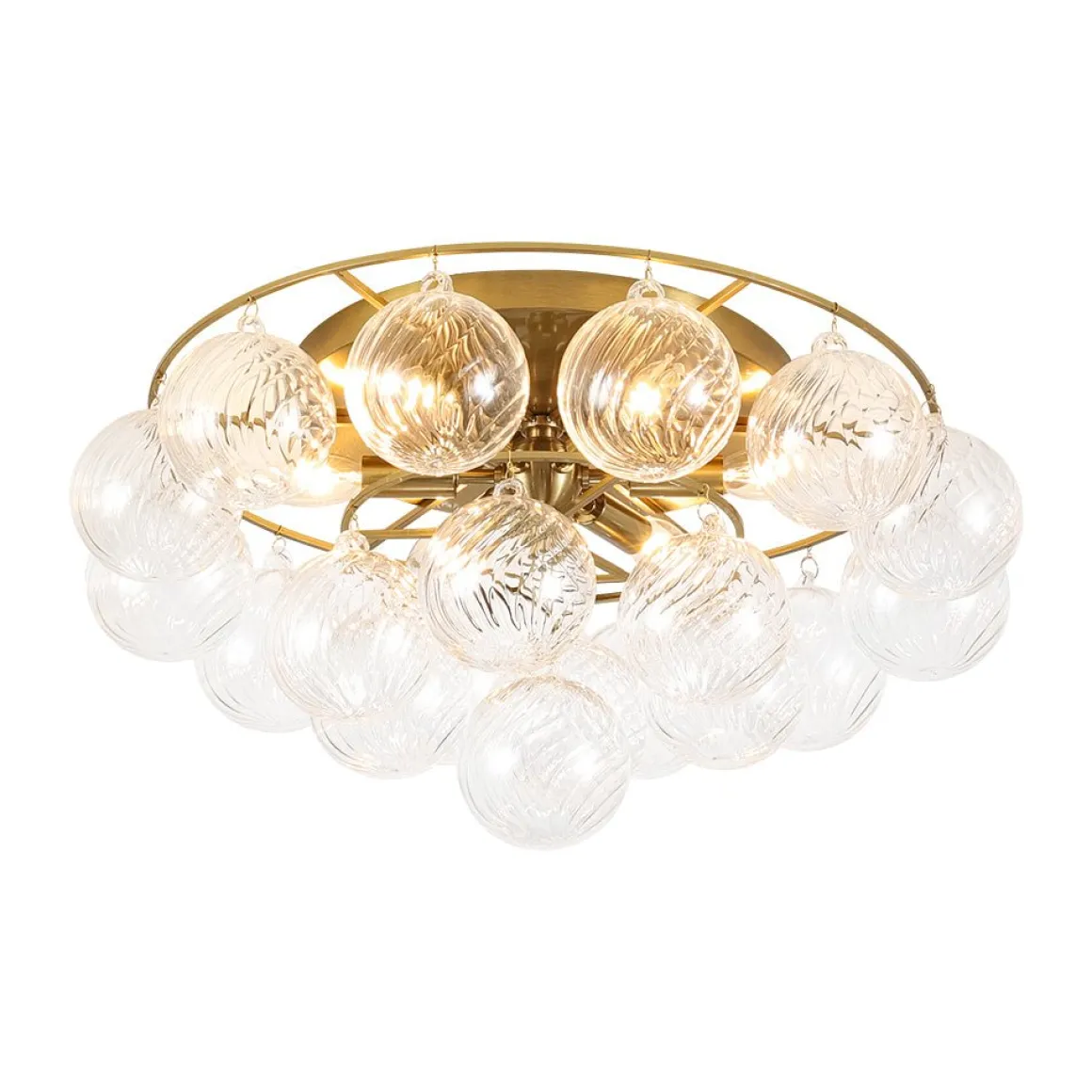 Cluster Ribbed Glass Bubble Round Tiered Semi Flush Chandelier