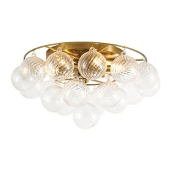 Cluster Ribbed Glass Bubble Round Tiered Semi Flush Chandelier