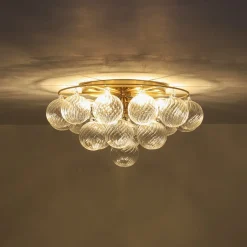 Cluster Ribbed Glass Bubble Round Tiered Semi Flush Chandelier