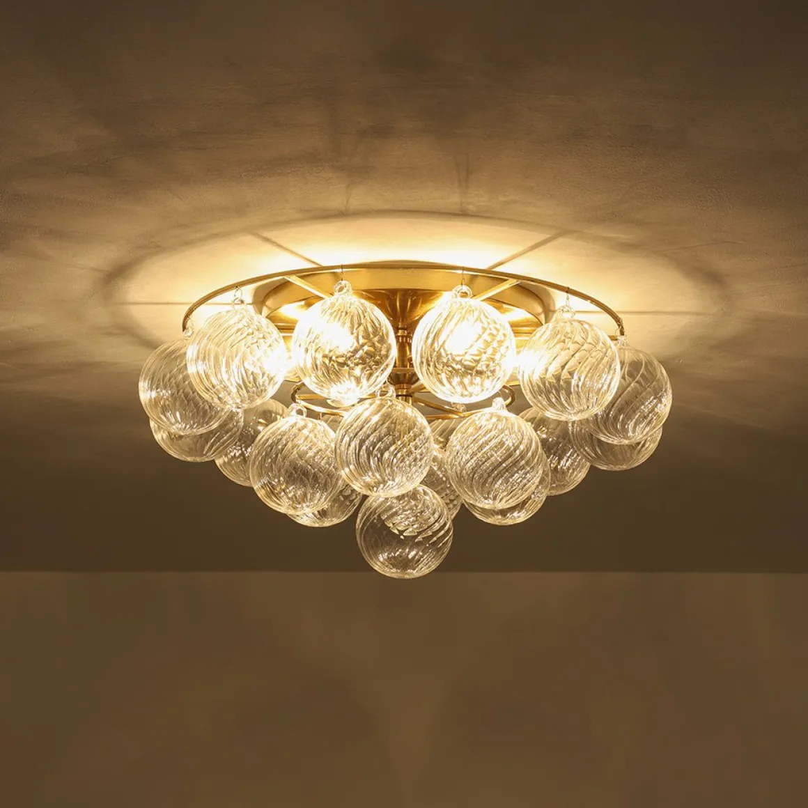 Cluster Ribbed Glass Bubble Round Tiered Semi Flush Chandelier
