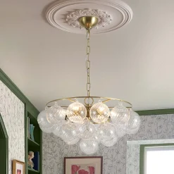 Cluster Ribbed Glass Globe Bubble Round Tiered Chandelier
