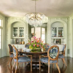 Cluster Ribbed Glass Globe Bubble Round Tiered Chandelier