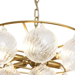 Cluster Ribbed Glass Globe Bubble Round Tiered Chandelier