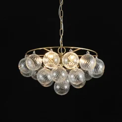 Cluster Ribbed Glass Globe Bubble Round Tiered Chandelier
