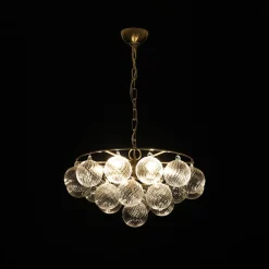 Cluster Ribbed Glass Globe Bubble Round Tiered Chandelier