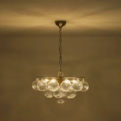 Cluster Ribbed Glass Globe Bubble Round Tiered Chandelier