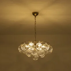 Cluster Ribbed Glass Globe Bubble Round Tiered Chandelier