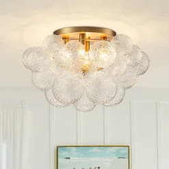 Cluster Rippled Glass Bubble Round Semi Flush Chandelier