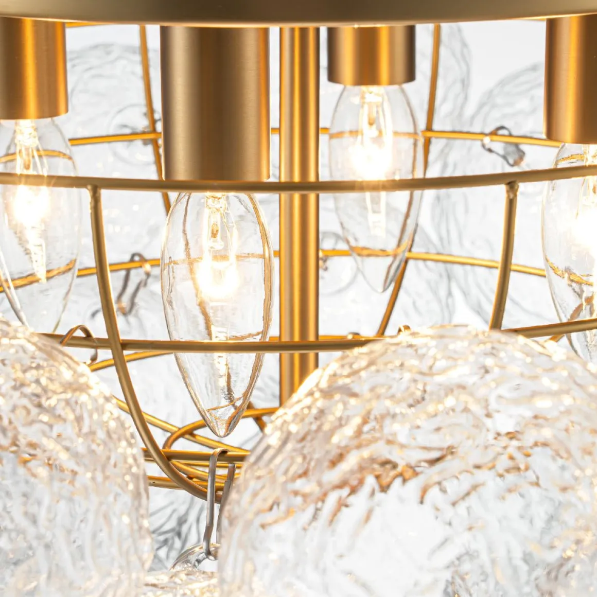 Cluster Rippled Glass Bubble Round Semi Flush Chandelier