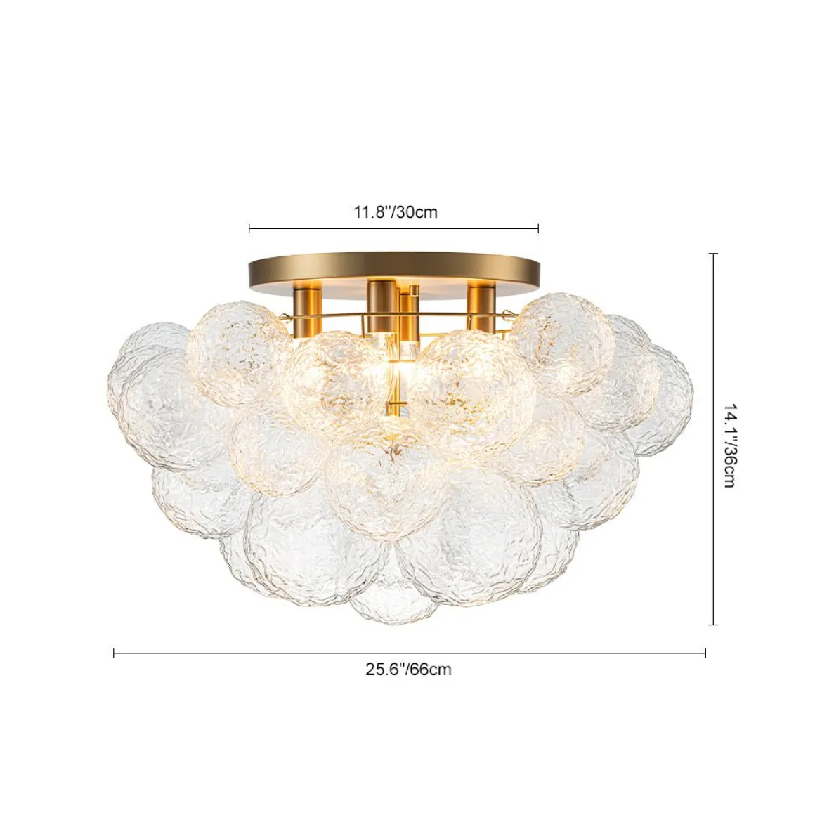 Cluster Rippled Glass Bubble Round Semi Flush Chandelier