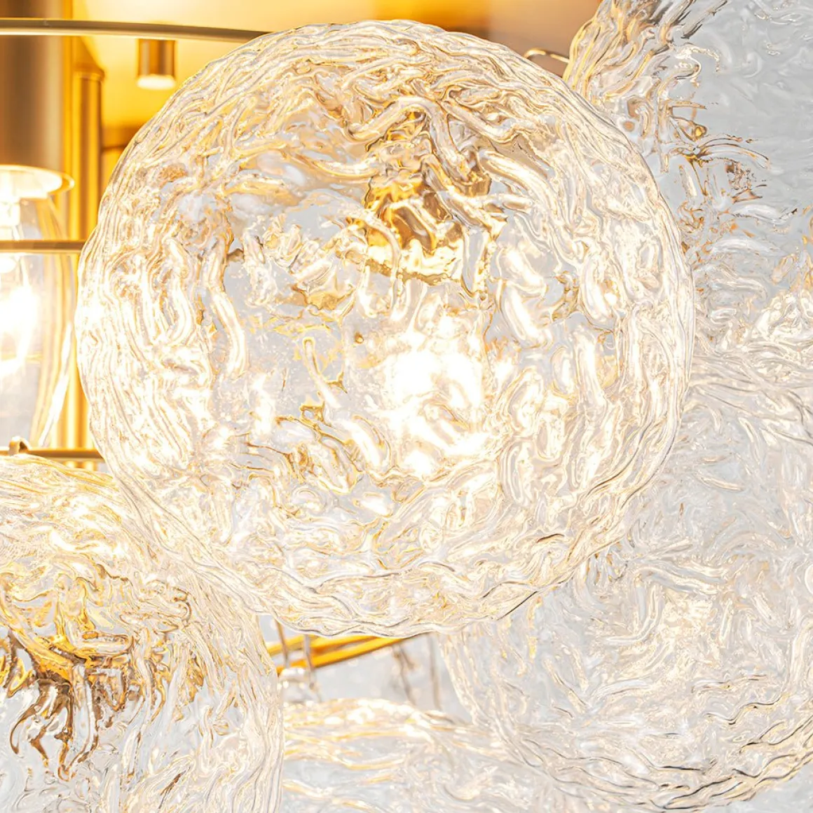 Cluster Rippled Glass Bubble Round Semi Flush Chandelier