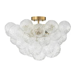 Cluster Rippled Textured Glass Bubble Semi Flush Chandelier