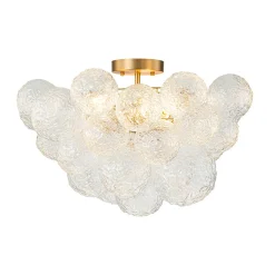 Cluster Rippled Textured Glass Bubble Semi Flush Chandelier