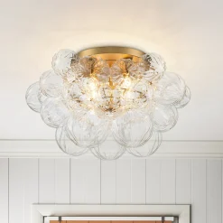 Cluster Sculpture Glass Bubble Round Semi Flush Chandelier