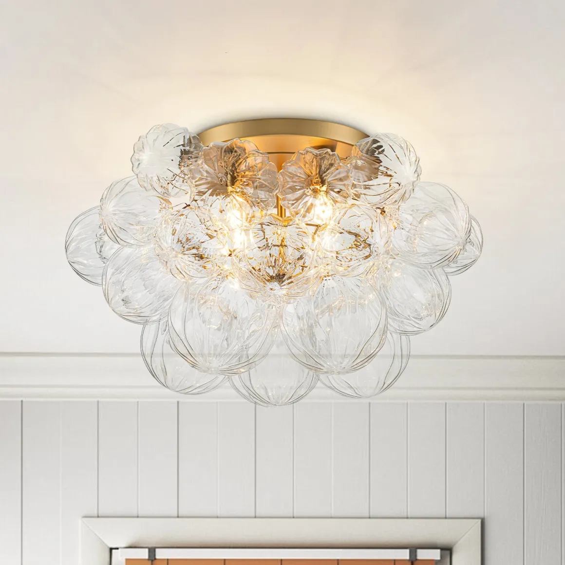 Cluster Sculpture Glass Bubble Round Semi Flush Chandelier
