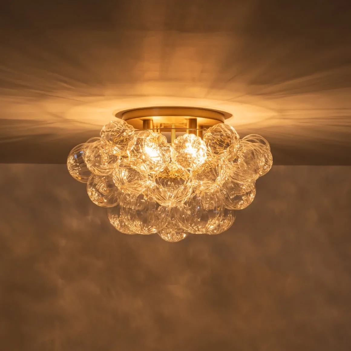 Cluster Sculpture Glass Bubble Round Semi Flush Chandelier