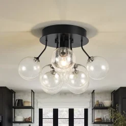 Cluster Seeded Glass Globe Bubble Round Semi Flush Mount