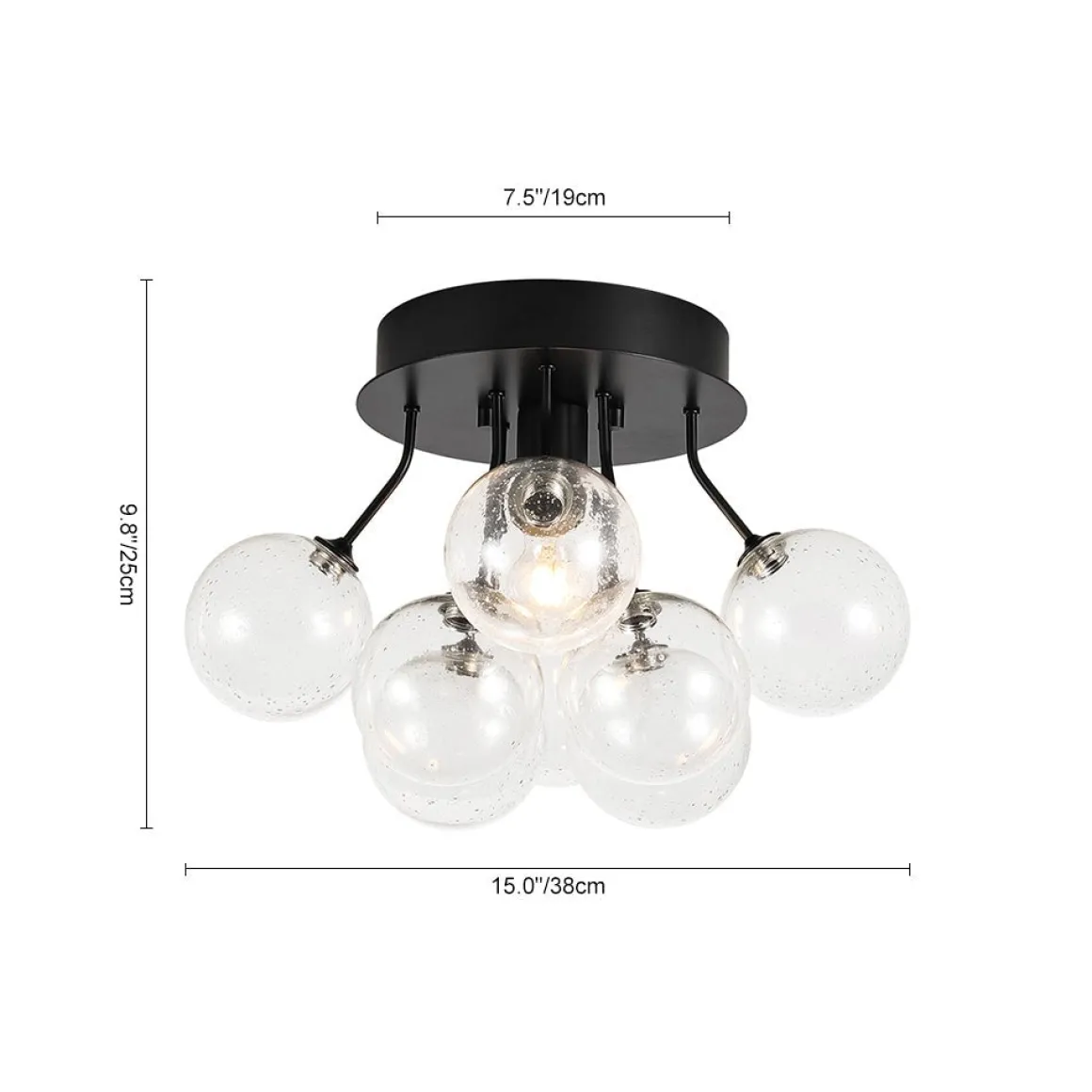 Cluster Seeded Glass Globe Bubble Round Semi Flush Mount