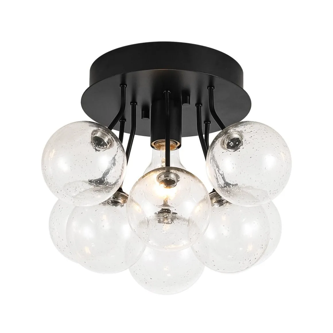 Cluster Seeded Glass Globe Bubble Round Semi Flush Mount