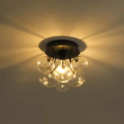 Cluster Seeded Glass Globe Bubble Round Semi Flush Mount