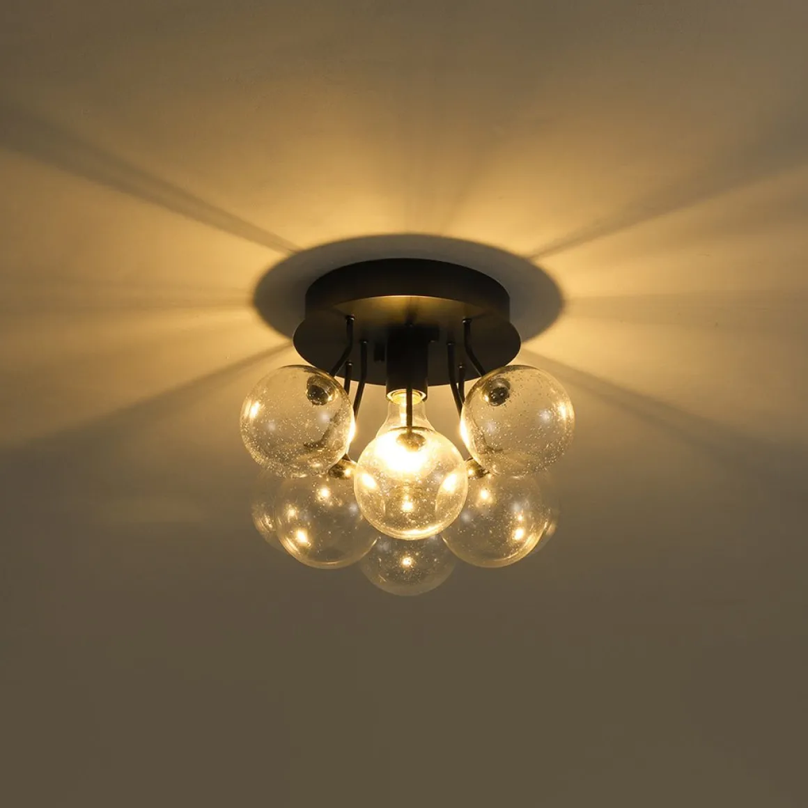 Cluster Seeded Glass Globe Bubble Round Semi Flush Mount