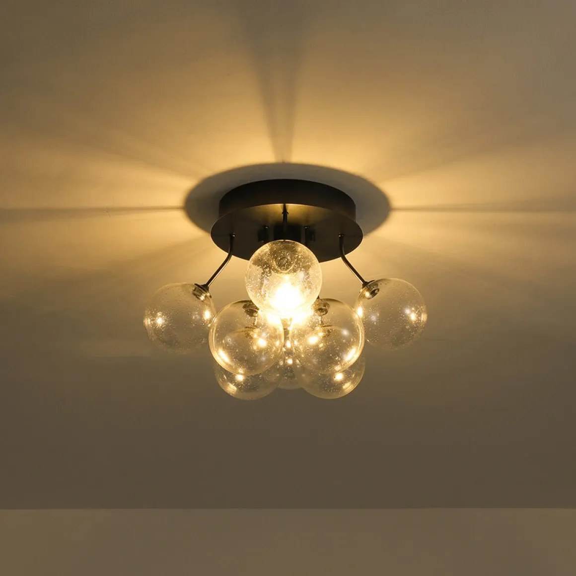 Cluster Seeded Glass Globe Bubble Round Semi Flush Mount
